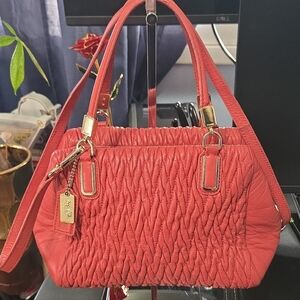 COACH Madison- Coral Satchel With Crossbody Detachable Strap-EUC